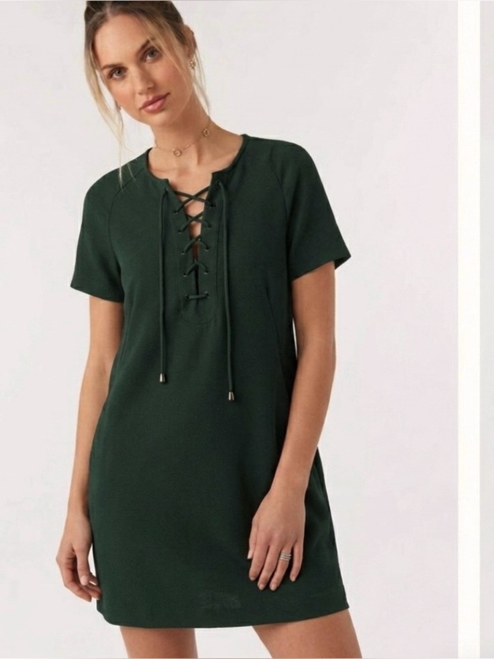 TopShop Dress Forest Green Lace-up Shift Mini 4 Gorpcore Preppy Utility